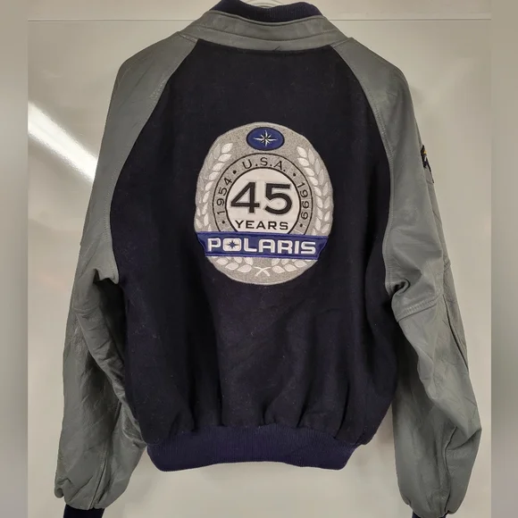 Vintage Polaris Varsity Navy Gray Bomber Jacket, Made In Canada Men's Large/XL - Picture 9 of 12